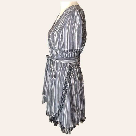 Cotton Candy LA Mini‎ Dress Womens Medium Hartwood Blue Striped True Wrap Fringe - Picture 3 of 15